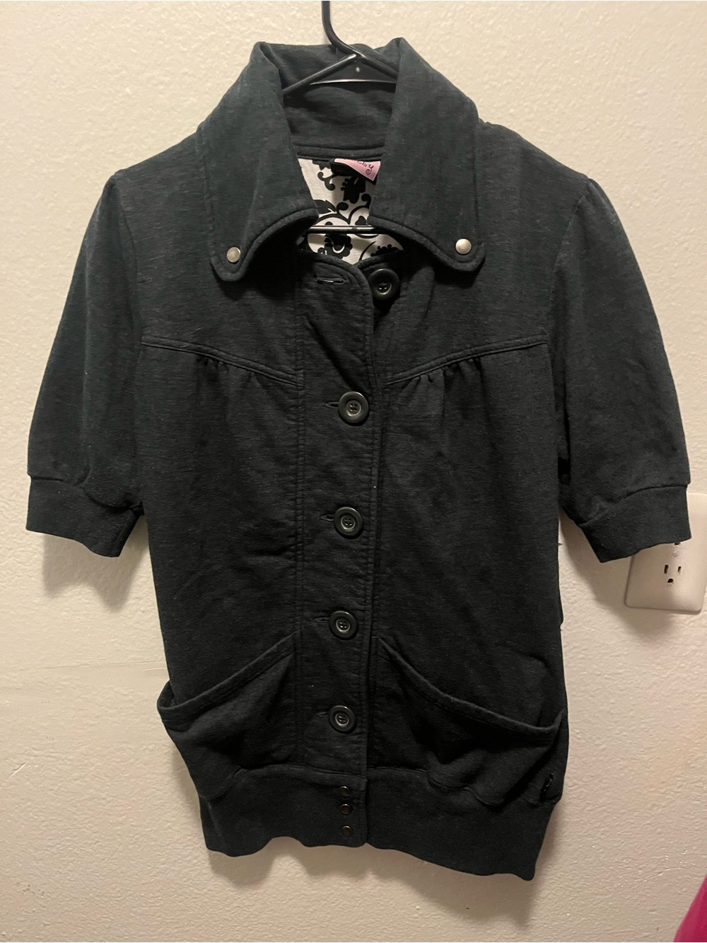 Women's Y2K Short-Sleeve Black Utility Jacket with Button Front